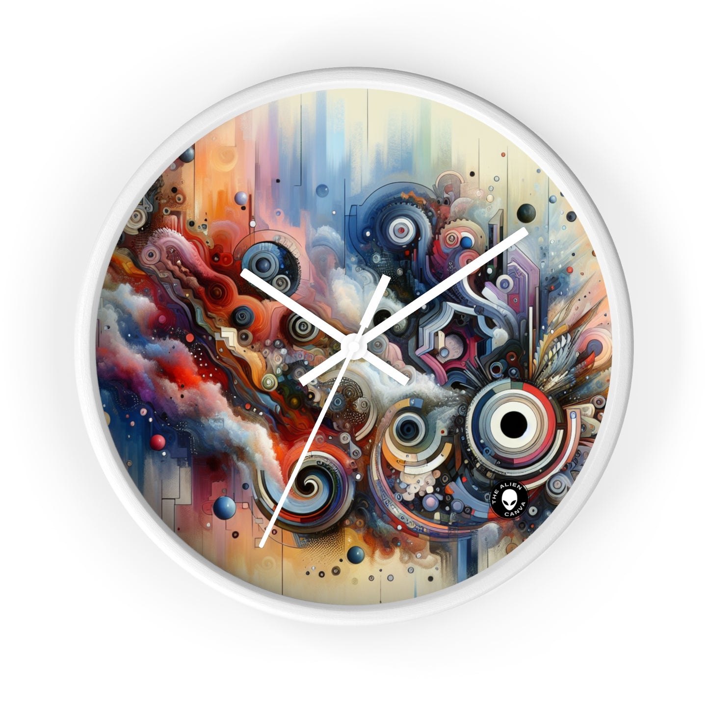 "Flux temporel : un voyage surréaliste à travers des formes abstraites et des couleurs vibrantes" - The Alien Wall Clock Avant-garde Art