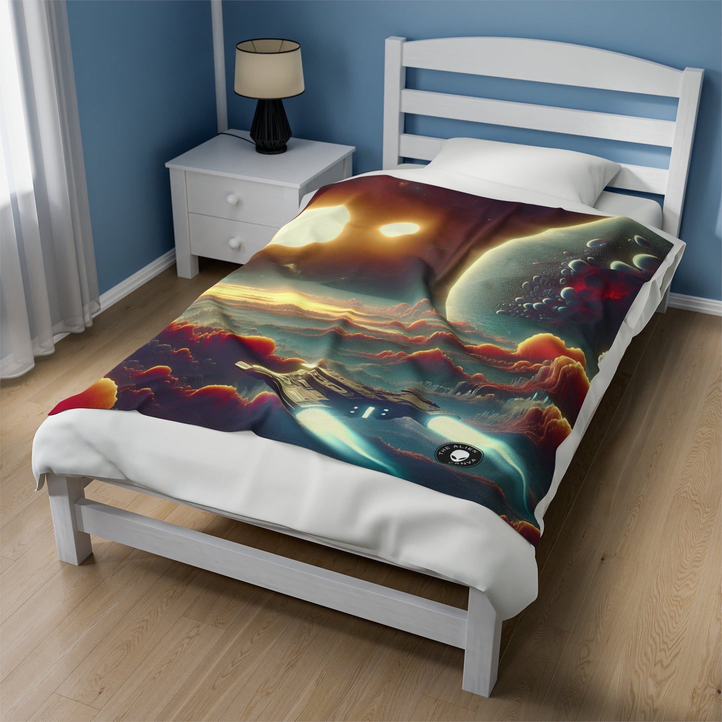 "Dawn of the Three Suns: A Sci-Fi Space Odyssey" - The Alien Velveteen Plush Blanket Video Game Art