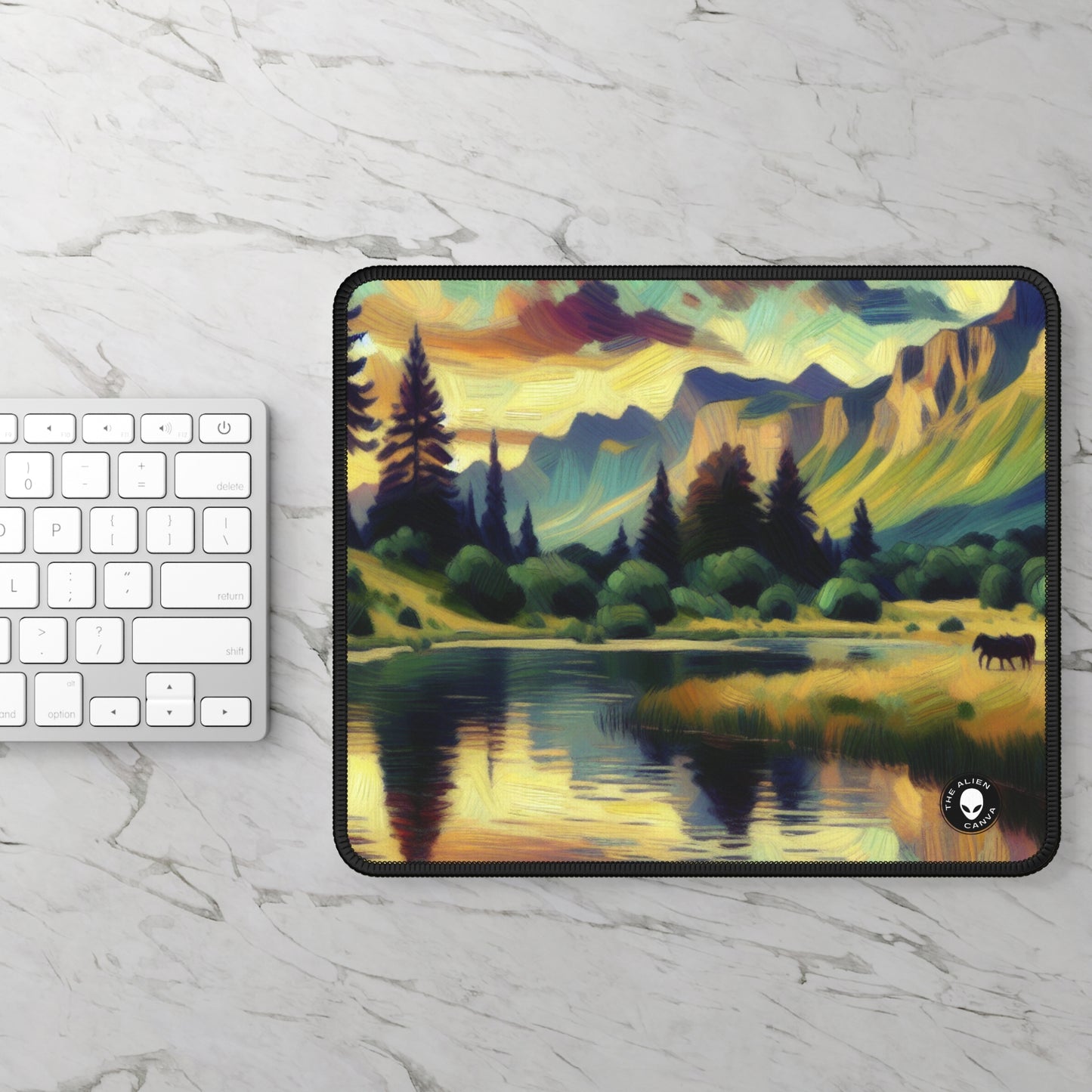 "Dusk in the Countryside: A Vibrant Post-Impressionist Painting" - The Alien Gaming Mouse Pad Post-Impressionism