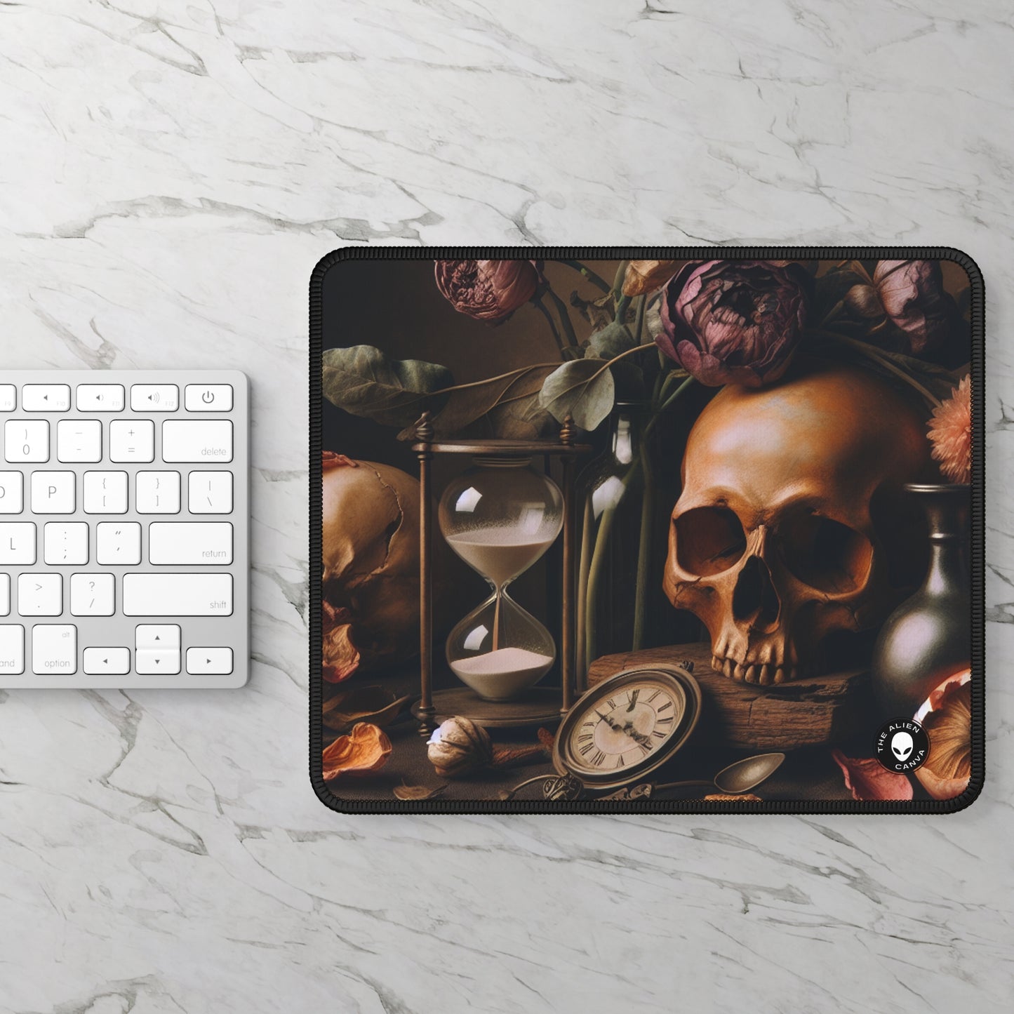 "Fleeting Beauty: A Vibrant Vanitas Painting Depicting the Passage of Time and Transient Nature of Life" - The Alien Gaming Mouse Pad Vanitas Painting