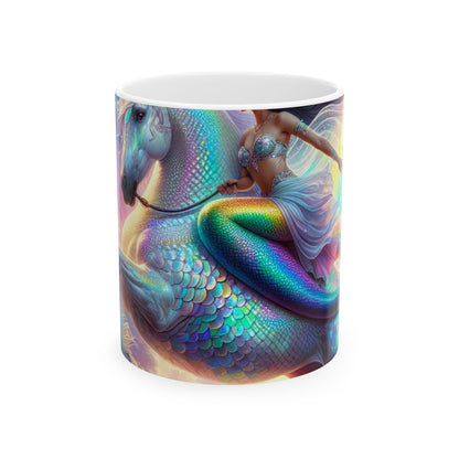 "La aventura de la sirena y el unicornio": taza de cerámica extraterrestre de 11 oz