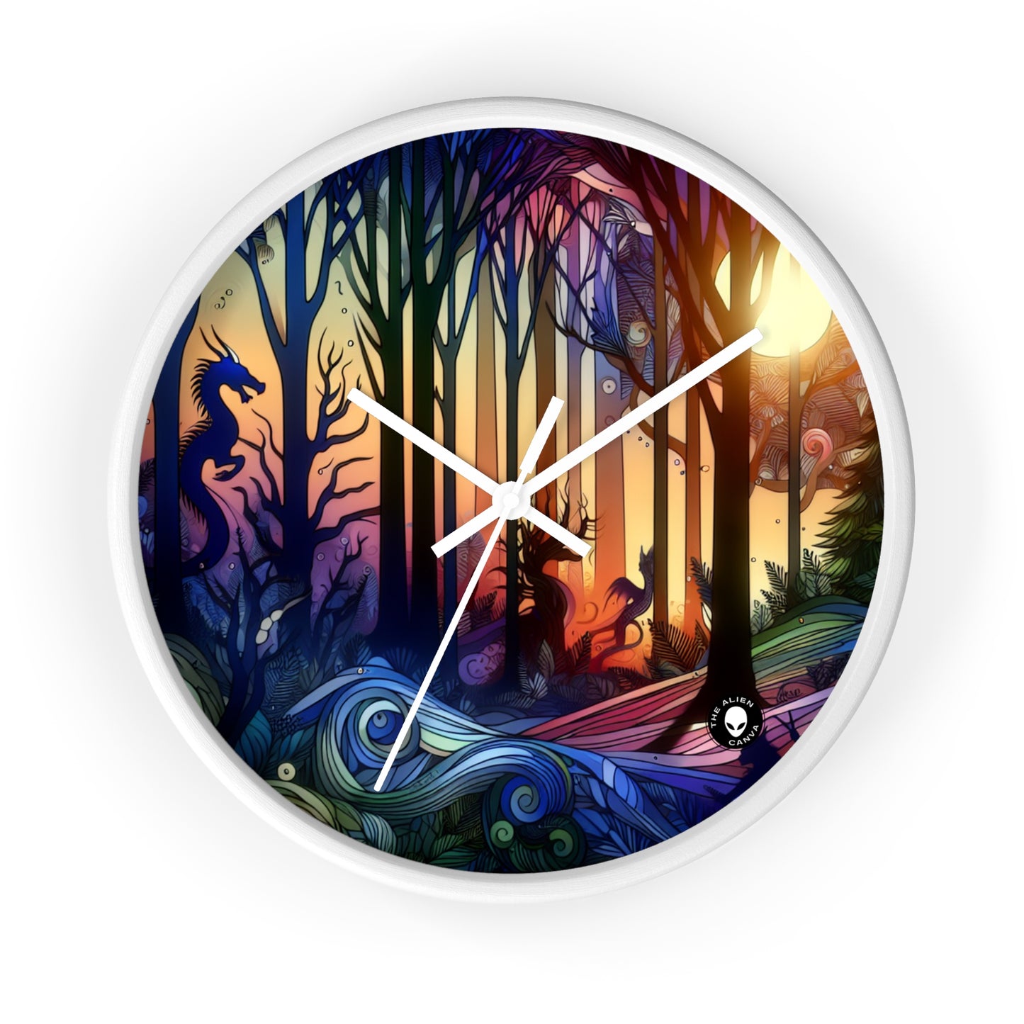 "Mystical Twilight: Creatures in the Forest" - The Alien Wall Clock