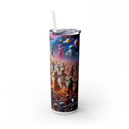 "Interstellar Rave: Embracing Cosmic Unity" - The Alien Maars® Skinny Tumbler with Straw 20oz