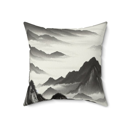 « Misty Peaks in the Fog » - The Alien Spun Polyester Square Pillow Ink Wash Painting Style