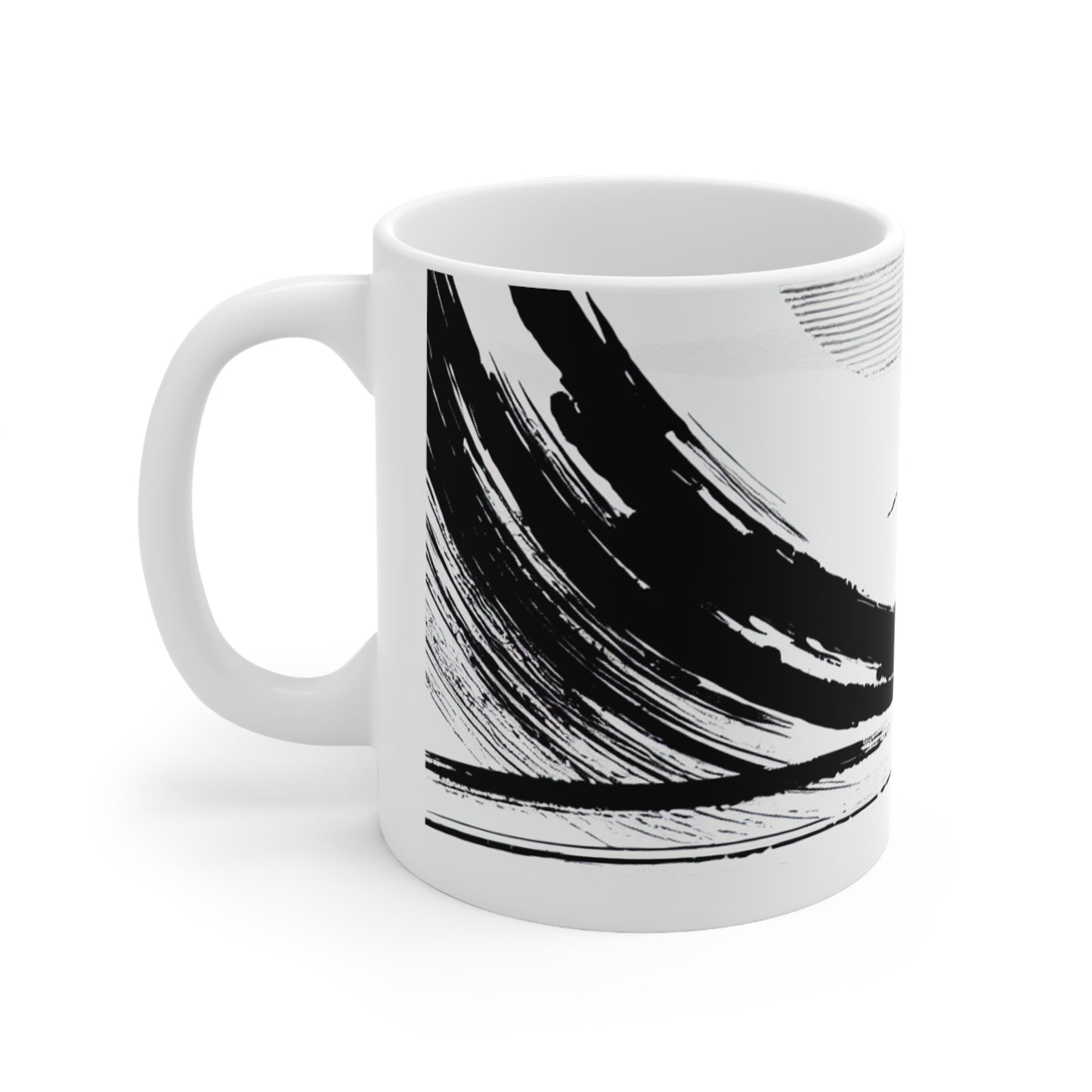 "Armonía del viento y el agua: una pintura con tinta zen" - La taza de cerámica alienígena Pintura con tinta zen de 11 oz