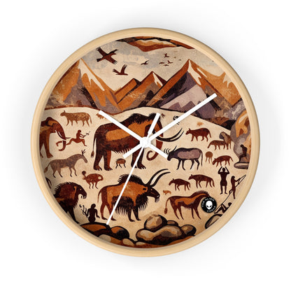 Title: "Ancient Encounter: The Battle of Giants" - The Alien Wall Clock Cave Painting