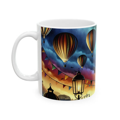 "Globos majestuosos al anochecer" - Taza de cerámica extraterrestre de 11 oz