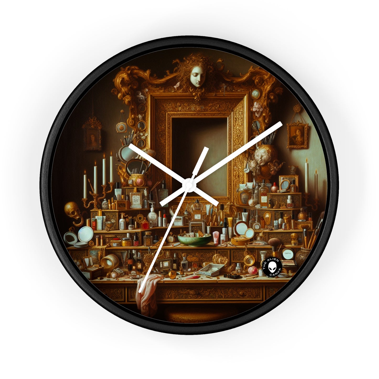 "The Vanity of Luxury: A Modernized Vanitas" - The Alien Wall Clock Vanitas Painting