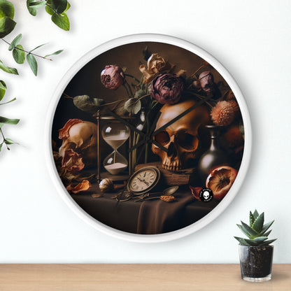 "Beauté éphémère : une peinture de Vanitas vibrante illustrant le passage du temps et la nature éphémère de la vie" - La peinture de Vanitas de l'horloge murale extraterrestre