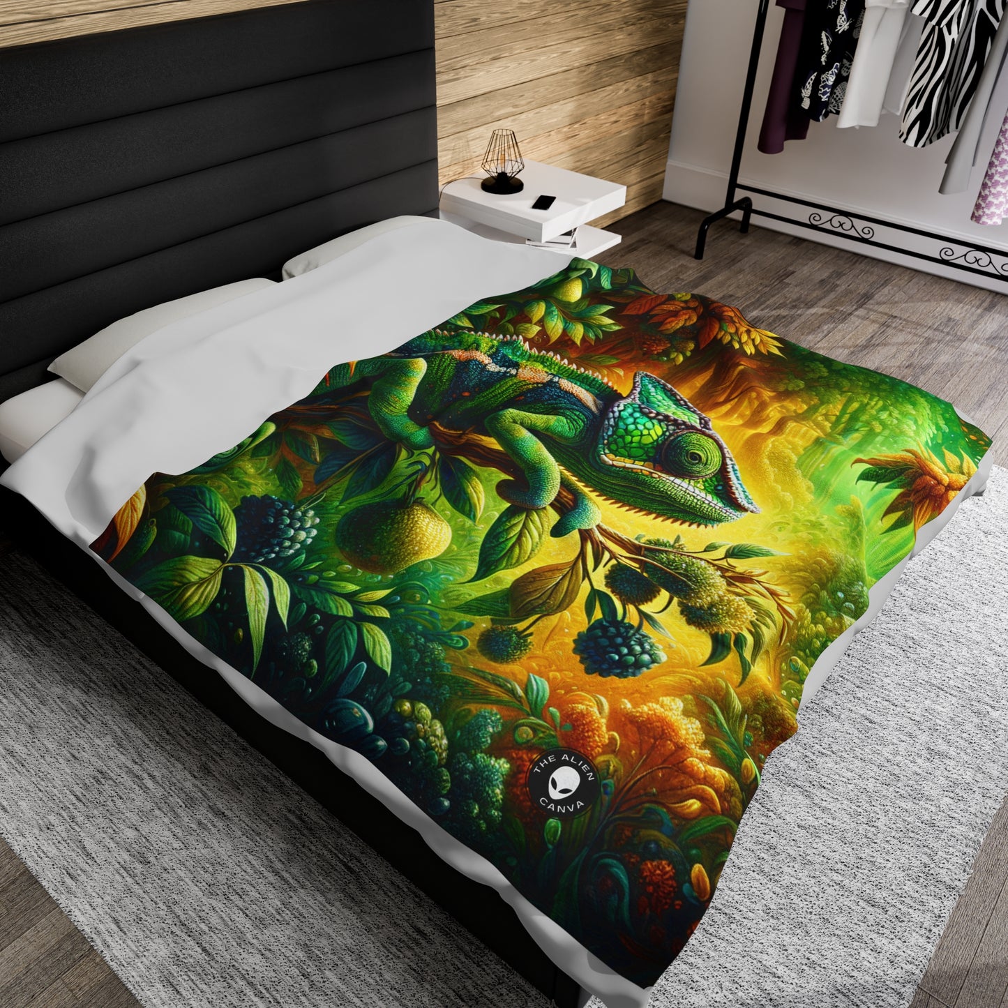 "Vibrant Woods and the Chameleon Camouflage" - The Alien Velveteen Plush Blanket