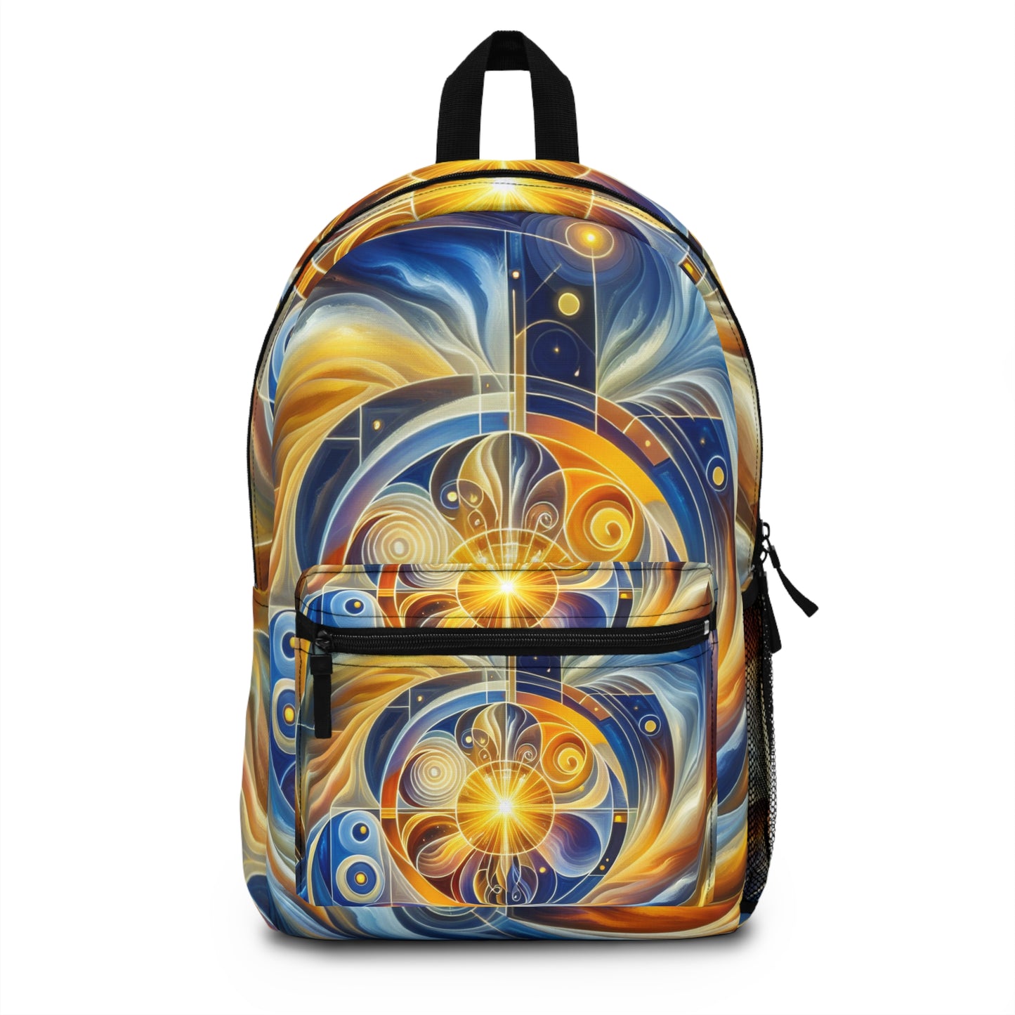 "Divinidad ascendente: un despertar espiritual en una geometría vibrante" - The Alien Backpack Estilo de arte religioso