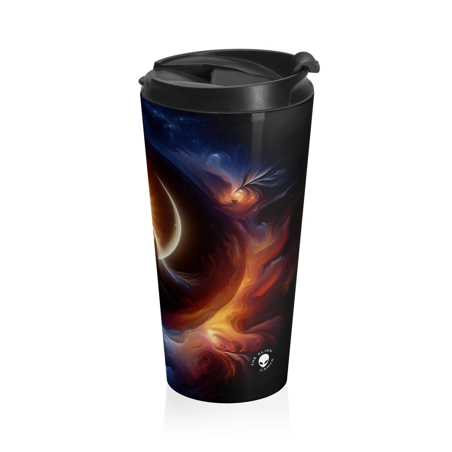 "Celestial Embrace: The Fusion of Sun and Moon" - The Alien Stainless Steel Travel Mug