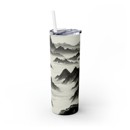 "Misty Peaks in the Fog" - The Alien Maars® Skinny Tumbler with Straw 20oz Ink Wash Painting Style