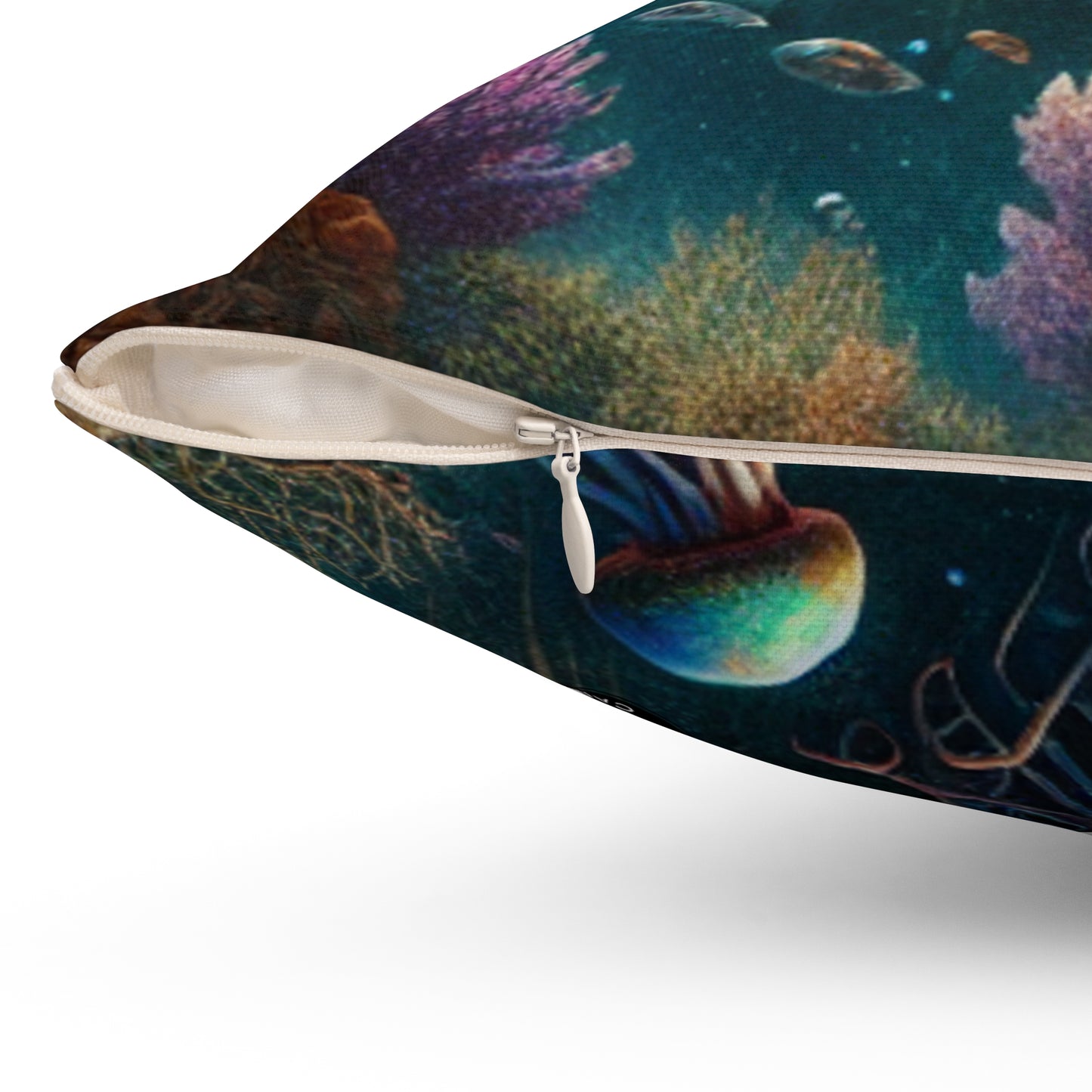 "Mermaid's Treasure: Exploring the Sunken Shipwreck"- The Alien Spun Polyester Square Pillow