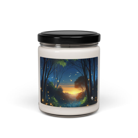 "Atardecer encantado: Luciérnagas en el bosque" - Vela de soja con aroma a alienígena de 9 oz