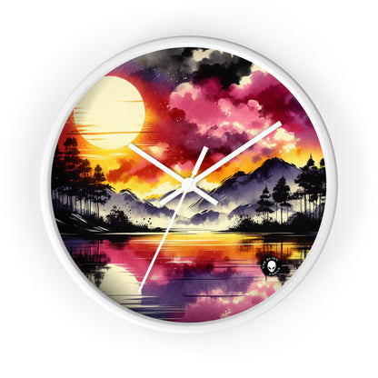 "A Pastel Sunset Symphony" - The Alien Wall Clock Ink Wash Painting