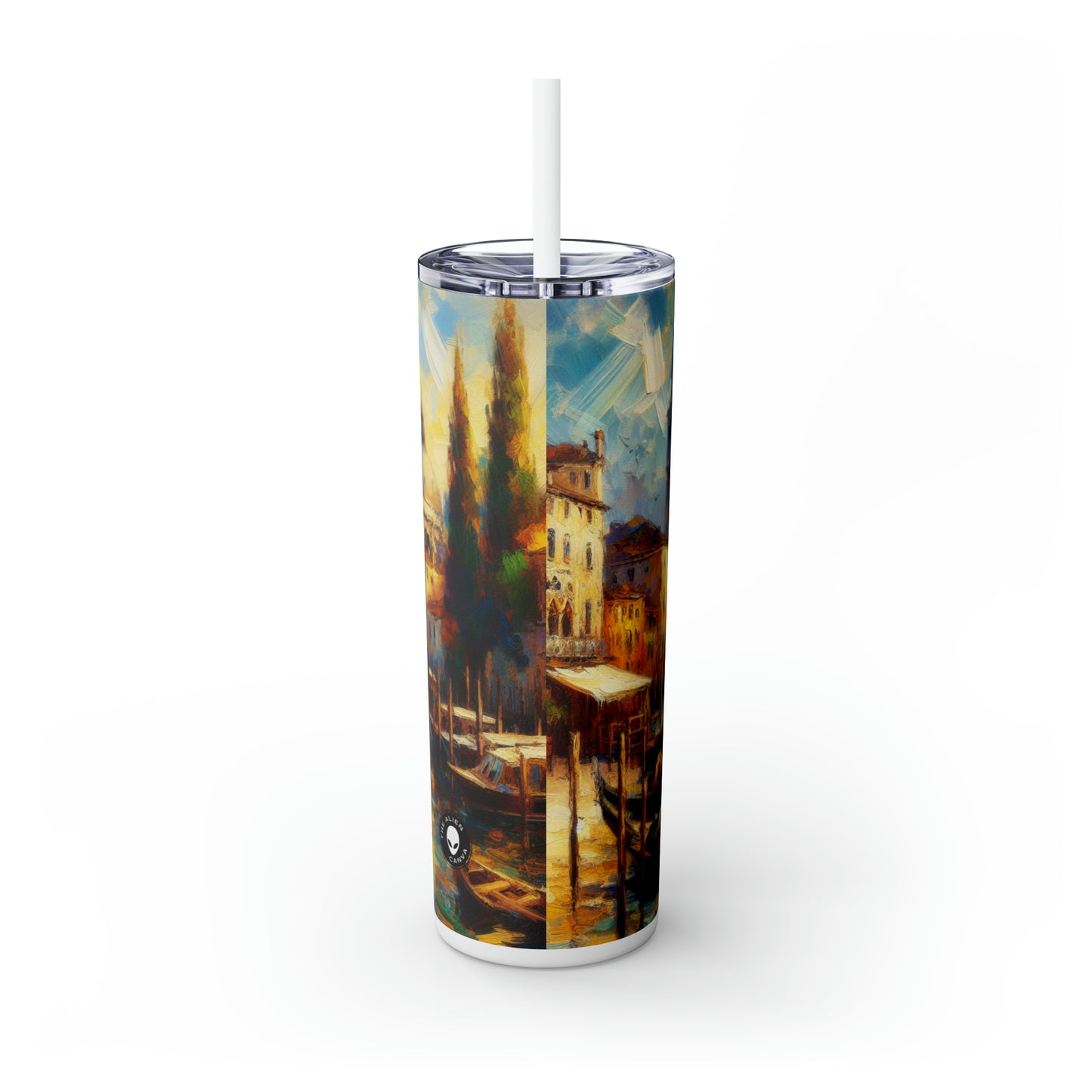 "Serenity in the City: Capturing the Golden Hour" - The Alien Maars® Skinny Tumbler with Straw 20oz Impressionism