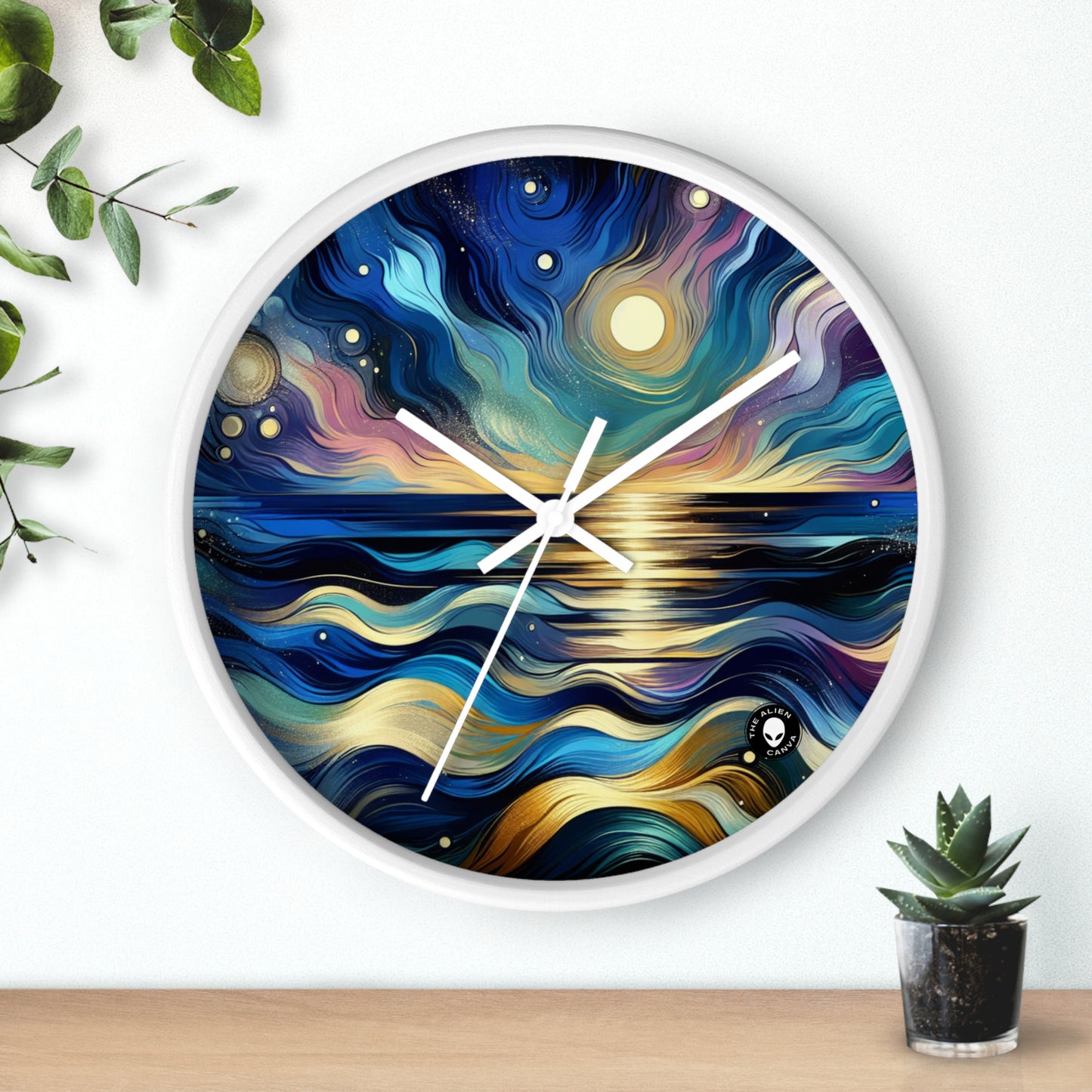 "Midnight Majesty: Abstract Ocean Reflections" - The Alien Wall Clock