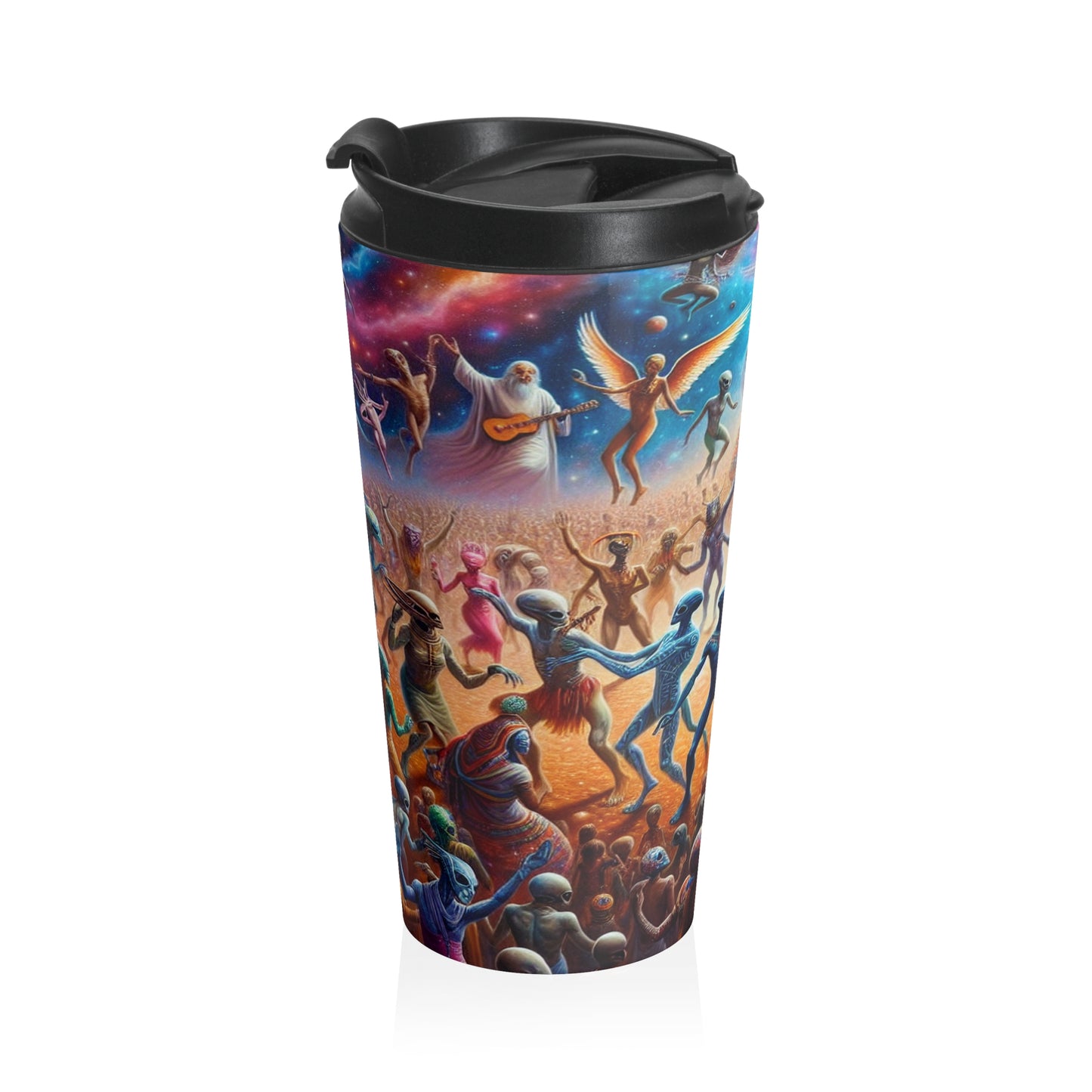 "Interstellar Rave: Embracing Cosmic Unity" - The Alien Stainless Steel Travel Mug