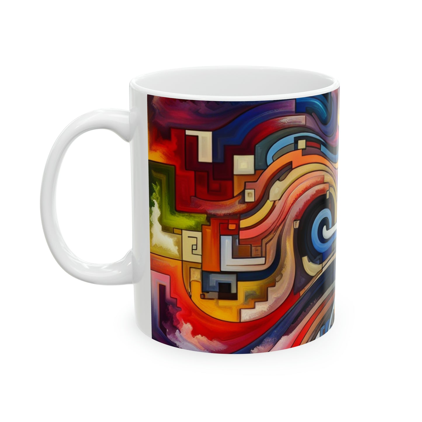 "Azul sereno: arte abstracto con formas geométricas" - Taza de cerámica The Alien 11oz Arte abstracto