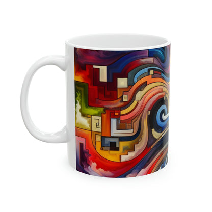 "Serene Blue: Abstract Art with Geometric Shapes" - The Alien Ceramic Mug 11oz Abstract Art