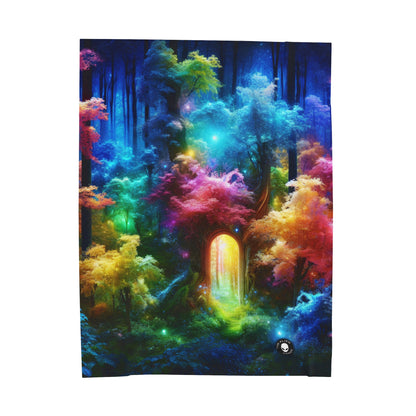 "Enchanted Rainbow Forest: Gateway to the Unseen Realm" - The Alien Velveteen Plush Blanket