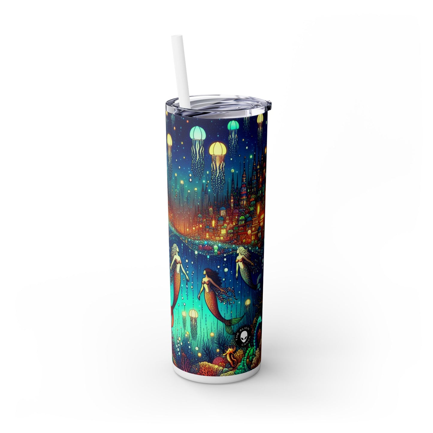 "Glowing Jellyfish City: A Whimsical Underwater World" - The Alien Maars® Skinny Tumbler with Straw 20oz