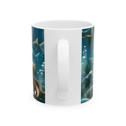 "La hora del té en el mar azul profundo" - Taza de cerámica alienígena de 11 oz