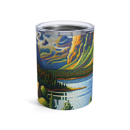 "Coucher de soleil tranquille : un chef-d'œuvre pointilliste d'une campagne sereine" - The Alien Tumbler 10oz Pointillism