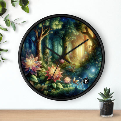 Enchanted Woodland: Glowing Blossoms and Mystical Beings - The Alien Wall Clock