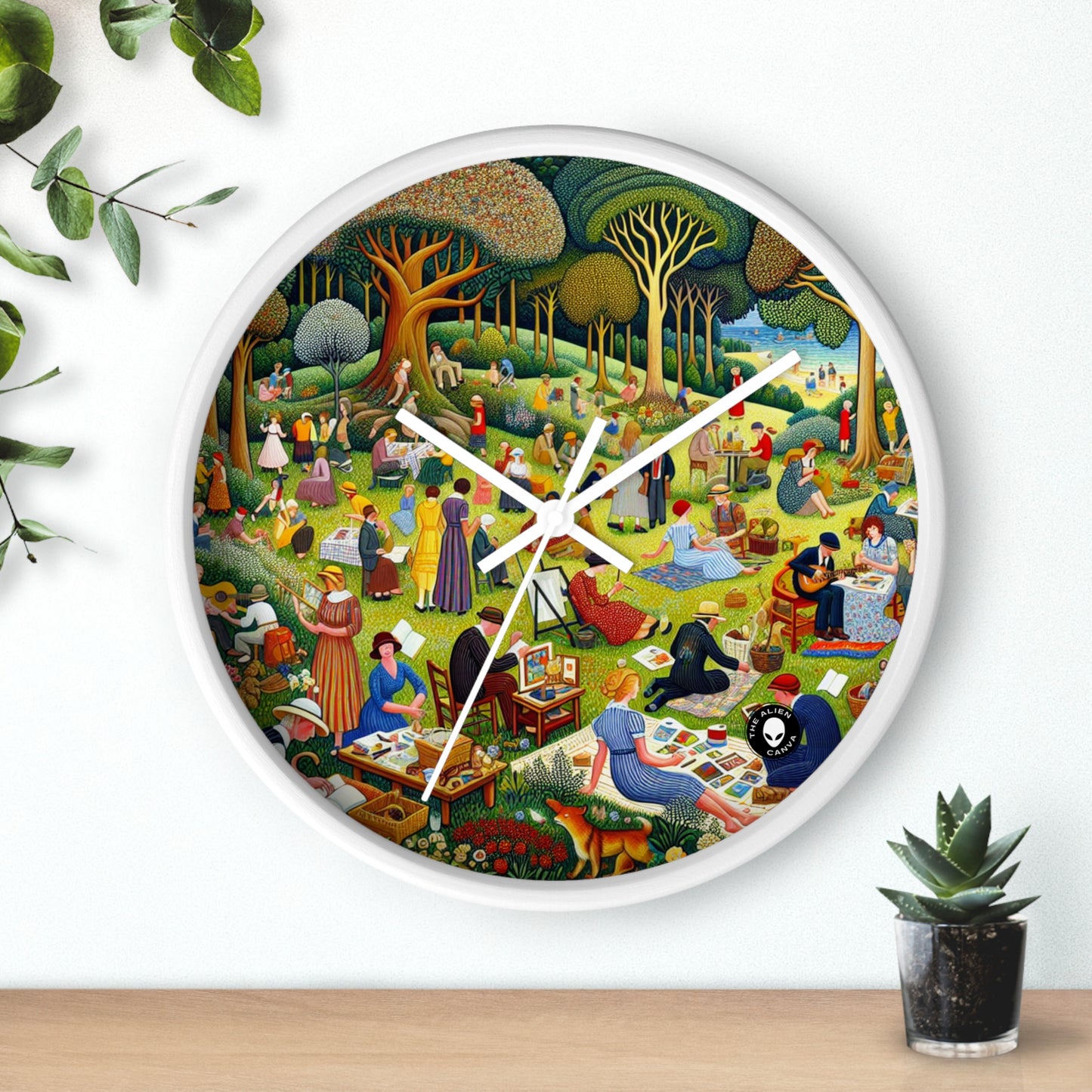 "Whimsical Village Delights" - The Alien Wall Clock Naïve Art