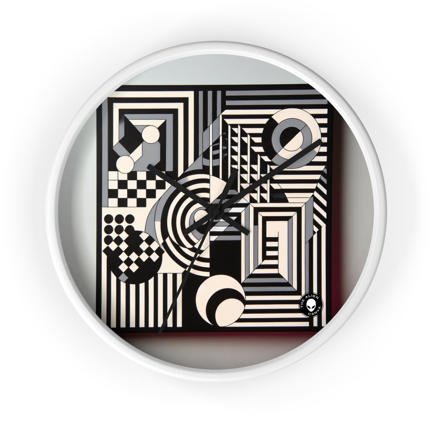 "Mesmerize: Bold Op Art Geometry in Black and White" - The Alien Wall Clock Op Art