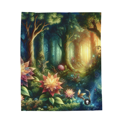 Enchanted Woodland: Glowing Blossoms and Mystical Beings - The Alien Velveteen Plush Blanket