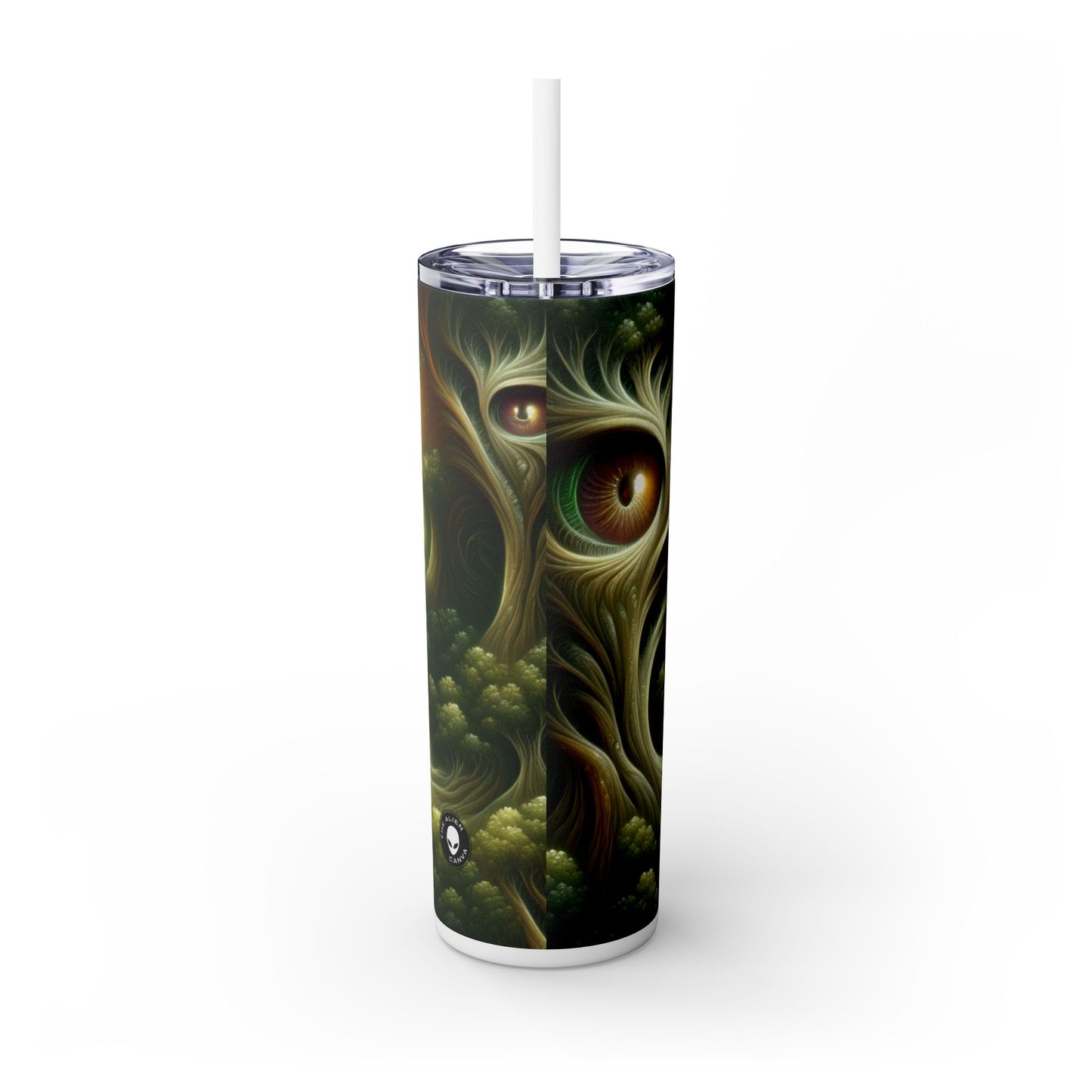 "Bosques vigilantes: el camino hacia el encanto" - Vaso estrecho con pajita de 20 oz de Alien Maars®