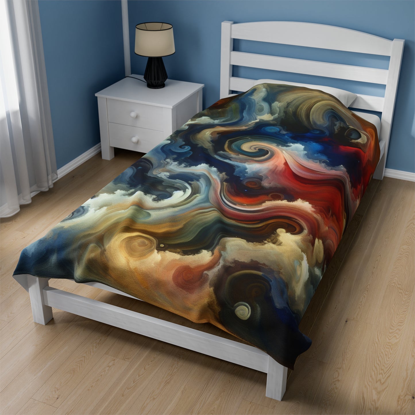 "Chaotic Balance: A Universe of Color" - The Alien Velveteen Plush Blanket Abstract Art Style