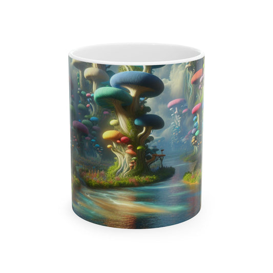 Taza de cerámica extraterrestre de 11 oz "Mystical Mushroom Wonderland"