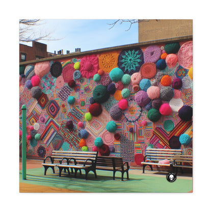 "Yarn of Joy: A Colorful Outdoor Mural" - The Alien Canva Yarn Bombing (Fiber Art)