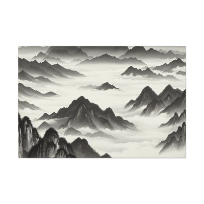 "Misty Peaks in the Fog": el estilo de pintura Alien Canva Ink Wash