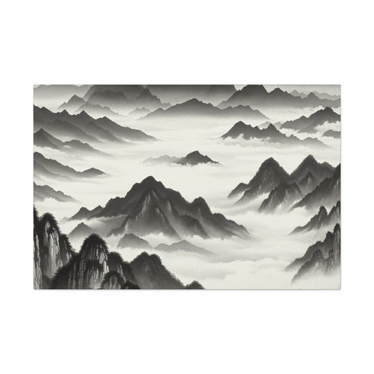 "Misty Peaks in the Fog" - The Alien Canva Ink Wash Painting Style