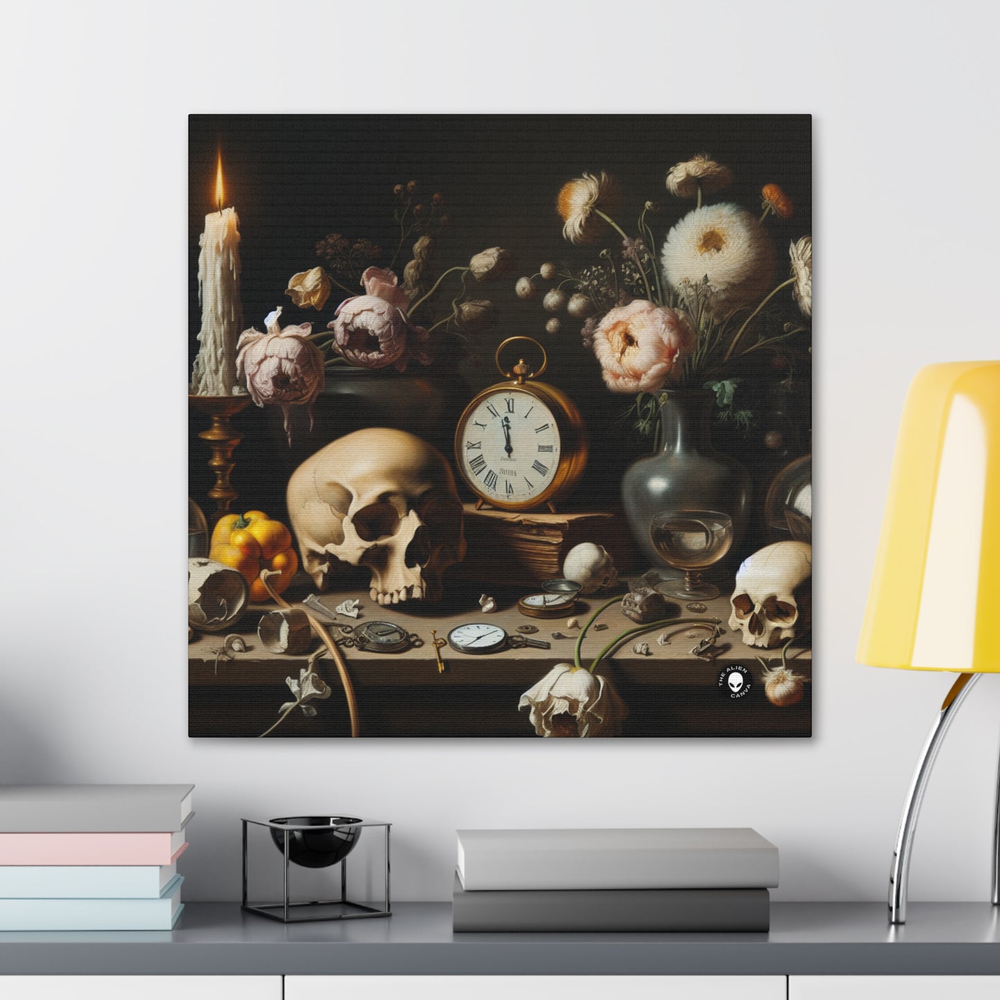 "Decadencia digital: una Vanitas contemporánea que examina el consumismo en el siglo XXI" - The Alien Canva Vanitas Painting