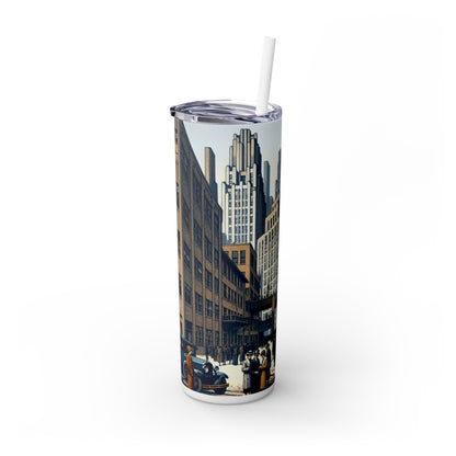 "Urban Geometry: A Modern Cityscape in New Objectivity" - The Alien Maars® Skinny Tumbler with Straw 20oz New Objectivity