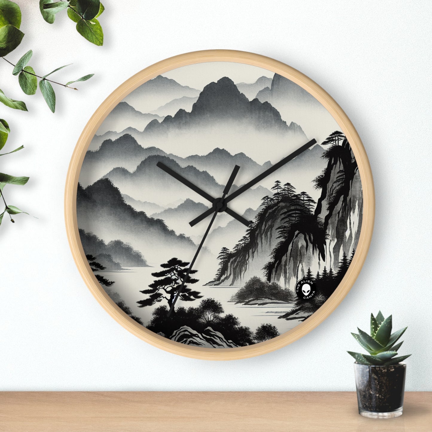 "Harmonious Ink: Capturing the Tranquility of a Zen Garden" - The Alien Wall Clock Ink Wash Painting