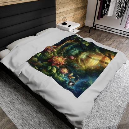 Enchanted Woodland: Glowing Blossoms and Mystical Beings - The Alien Velveteen Plush Blanket