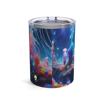 "Fantasía de medusas de neón: una odisea submarina surrealista" - Vaso Alien de 10 oz