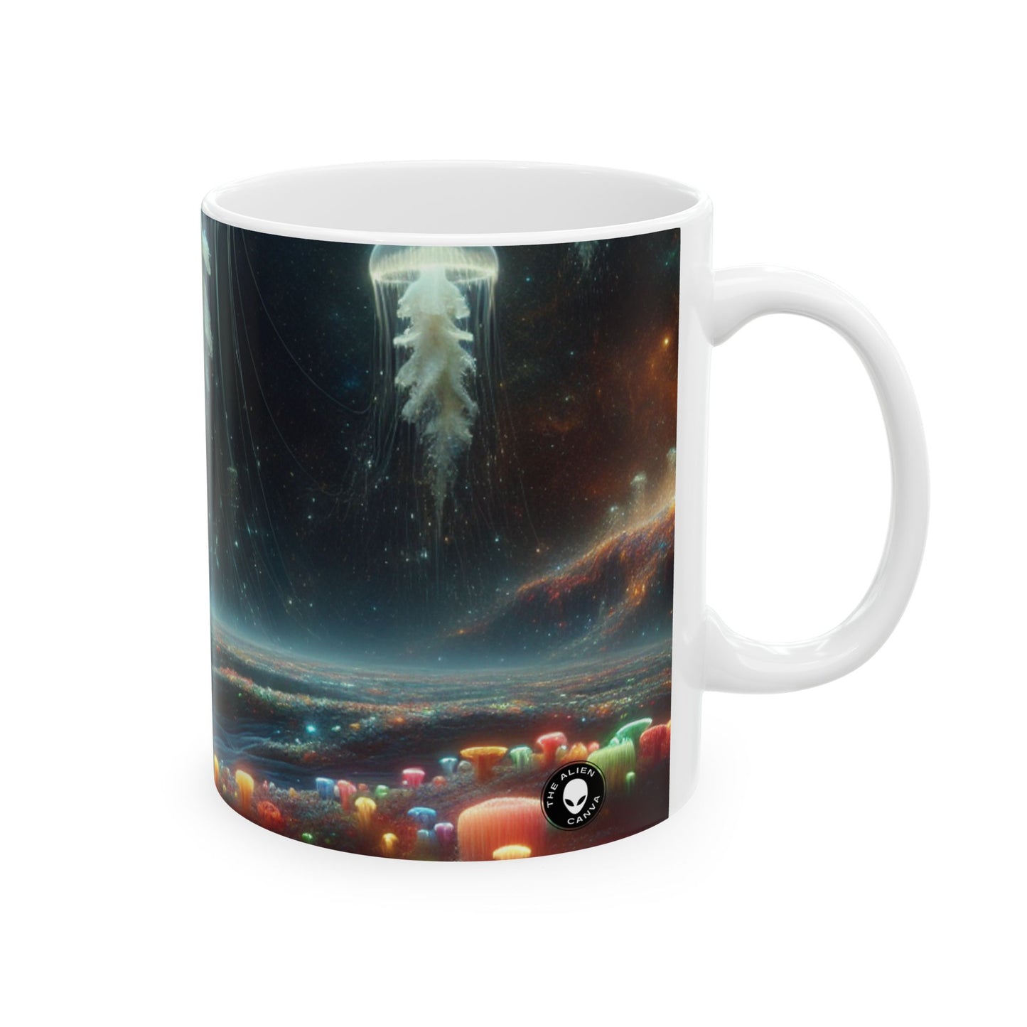 Taza de cerámica de 11 oz con diseño de paisaje onírico de medusas