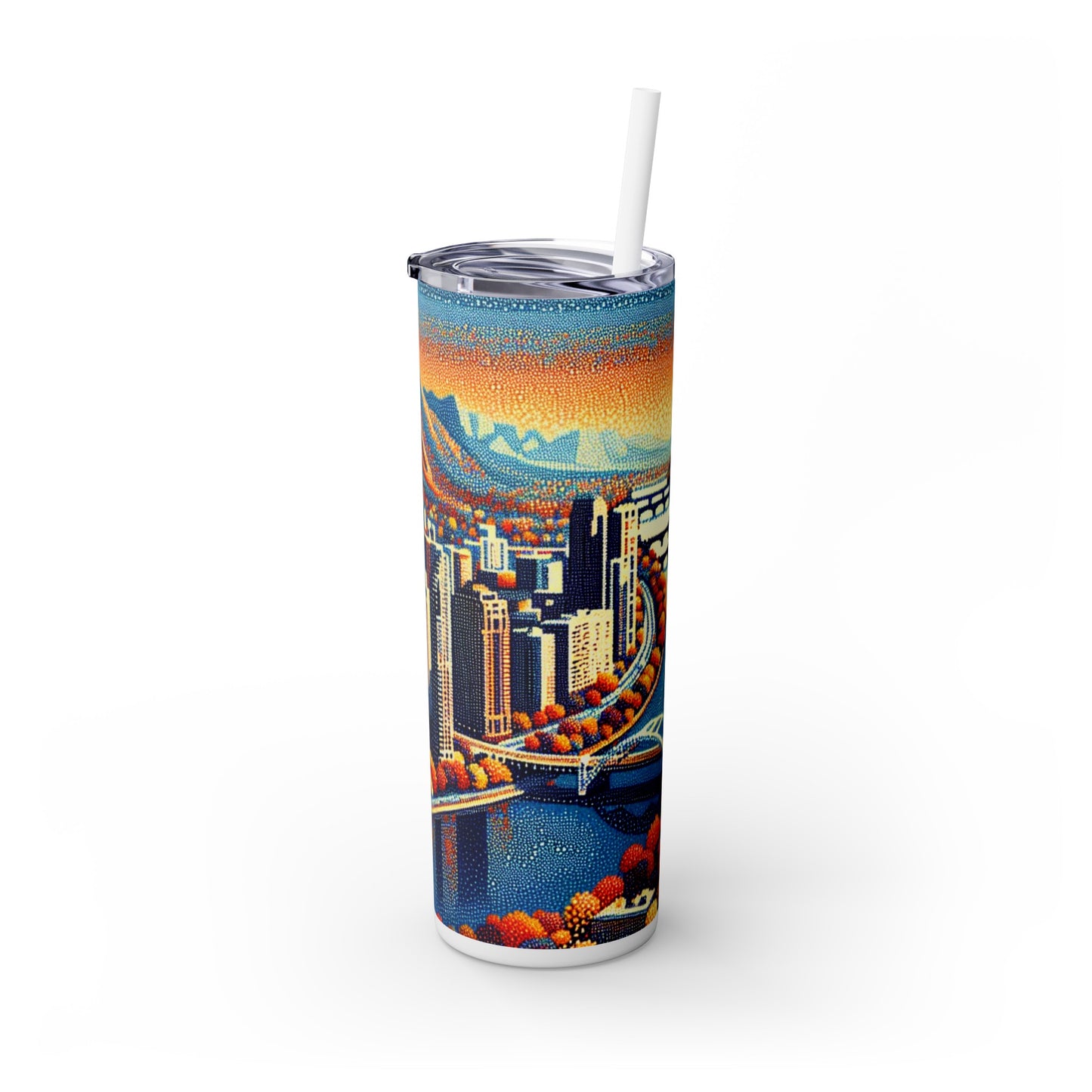 "Twilight Dotted Serenity" - The Alien Maars® Skinny Tumbler with Straw 20oz Pointillism