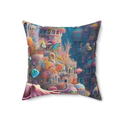 "Treasure of the Deep: A Fantastical Underwater City"- The Alien Spun Polyester Square Pillow