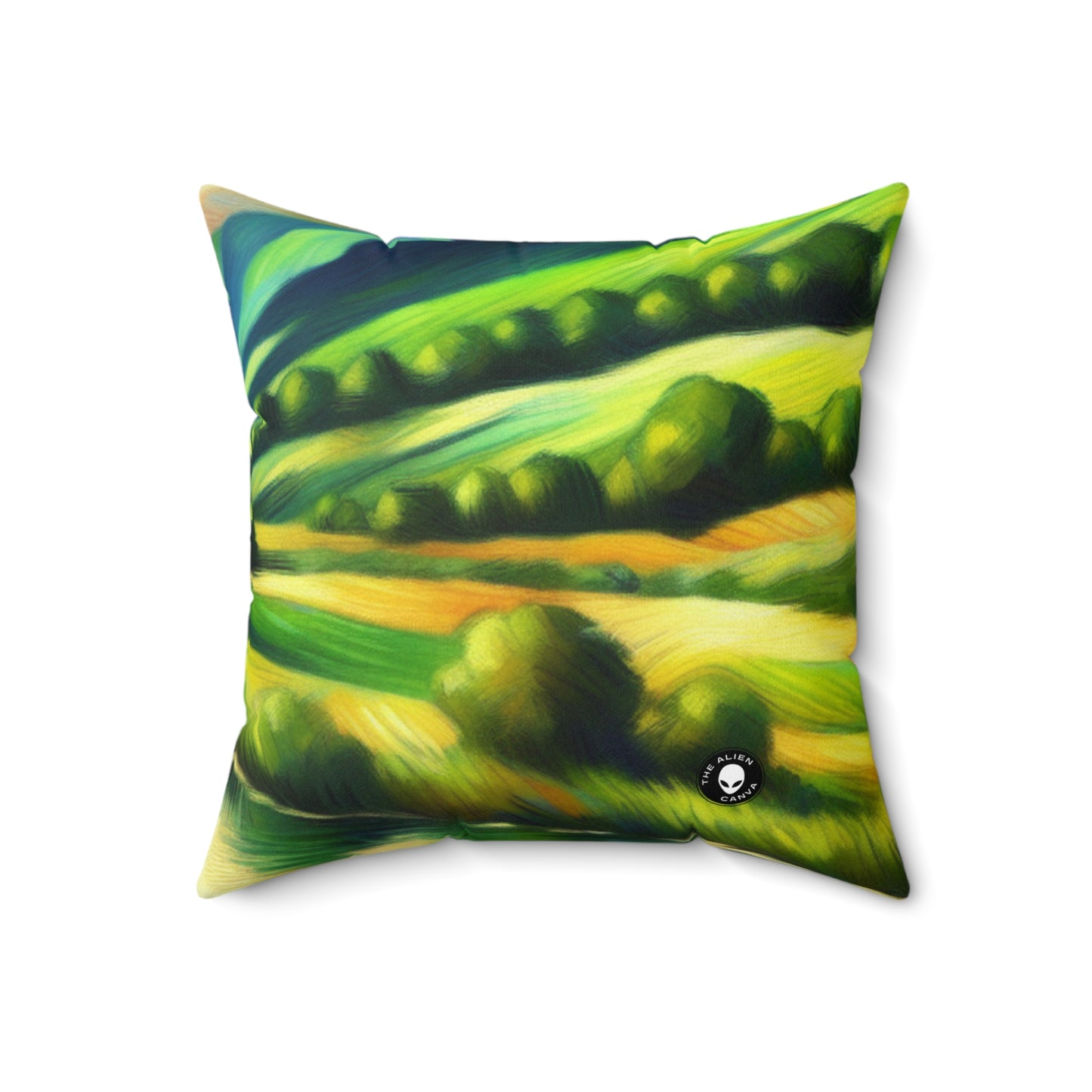 "Serenity at Sunset: An Impressionistic Meadow"- The Alien Spun Polyester Square Pillow Impressionism