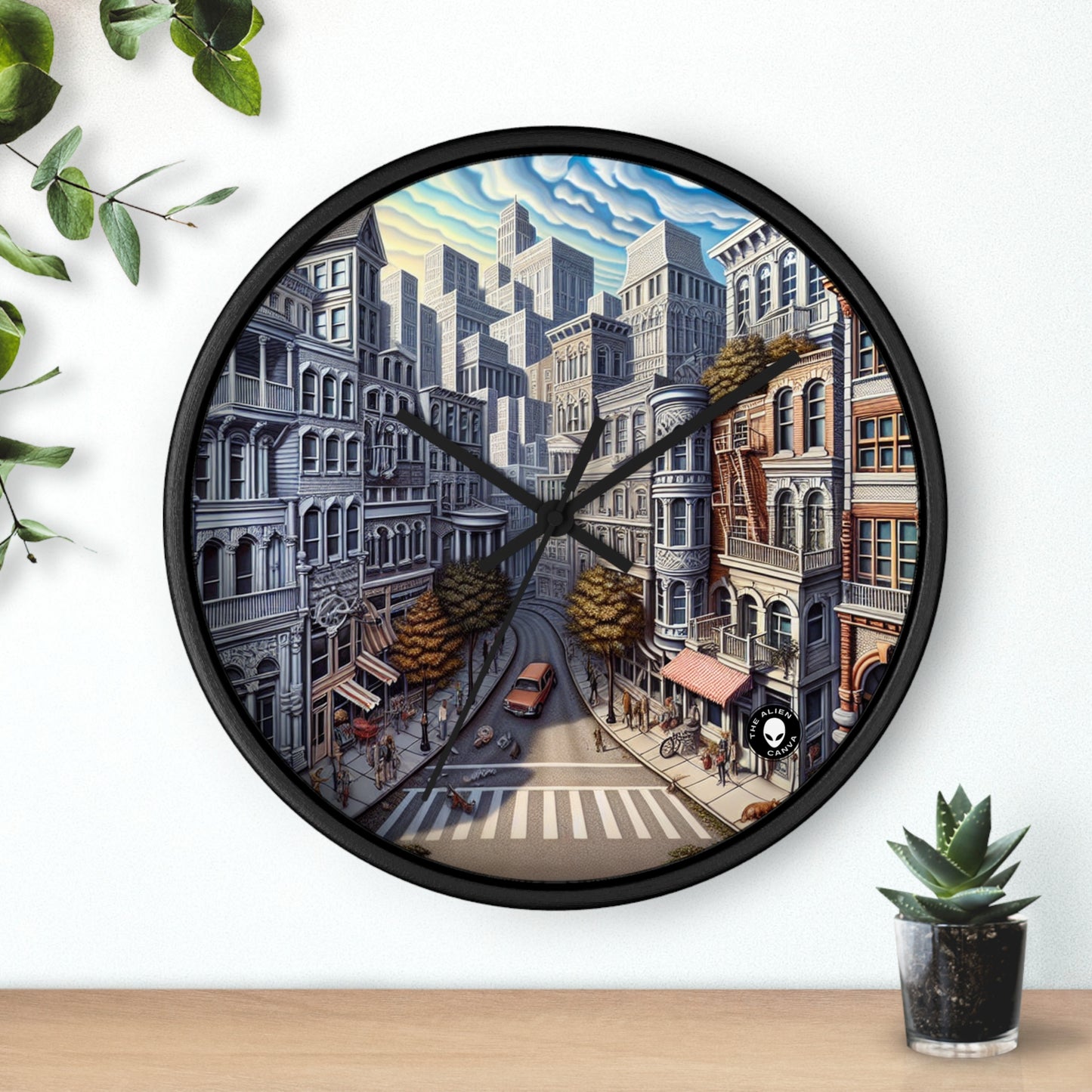 "Pasaje encantado: trascendiendo la realidad" - Trompe-l'oeil del reloj de pared alienígena