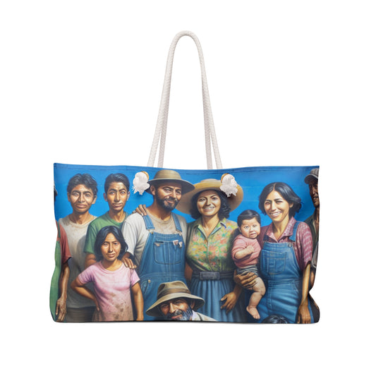 "Reaping Hope: A Migrant Family in the Garden" - The Alien Weekender Bag Social Realism Style